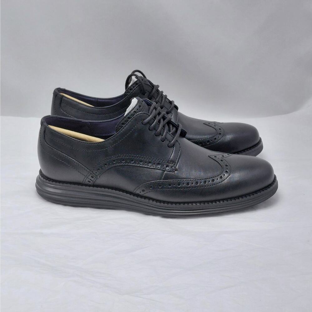 Cole Haan Mens Oxford Dress Shoes 7.5 Black Leather Wingtip Original Grand - Picture 2 of 14